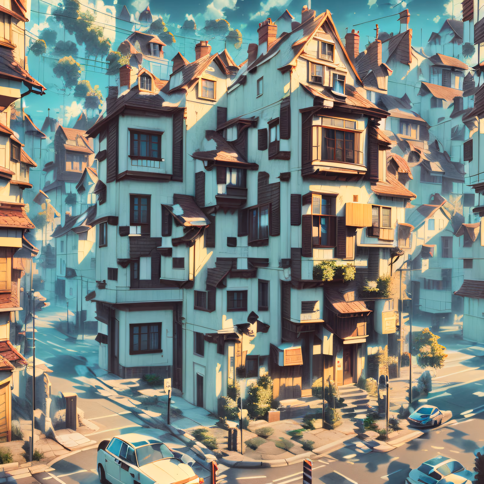 Stylized Townhouse Street 3D QR Code Art — image 1