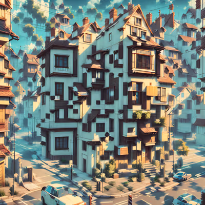 Stylized Townhouse Street 3D QR Code Art — image 1