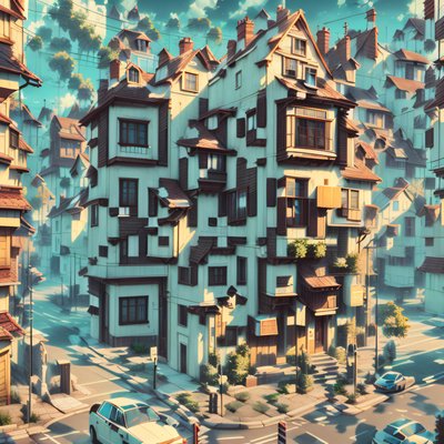 Stylized Townhouse Street 3D QR Code Art