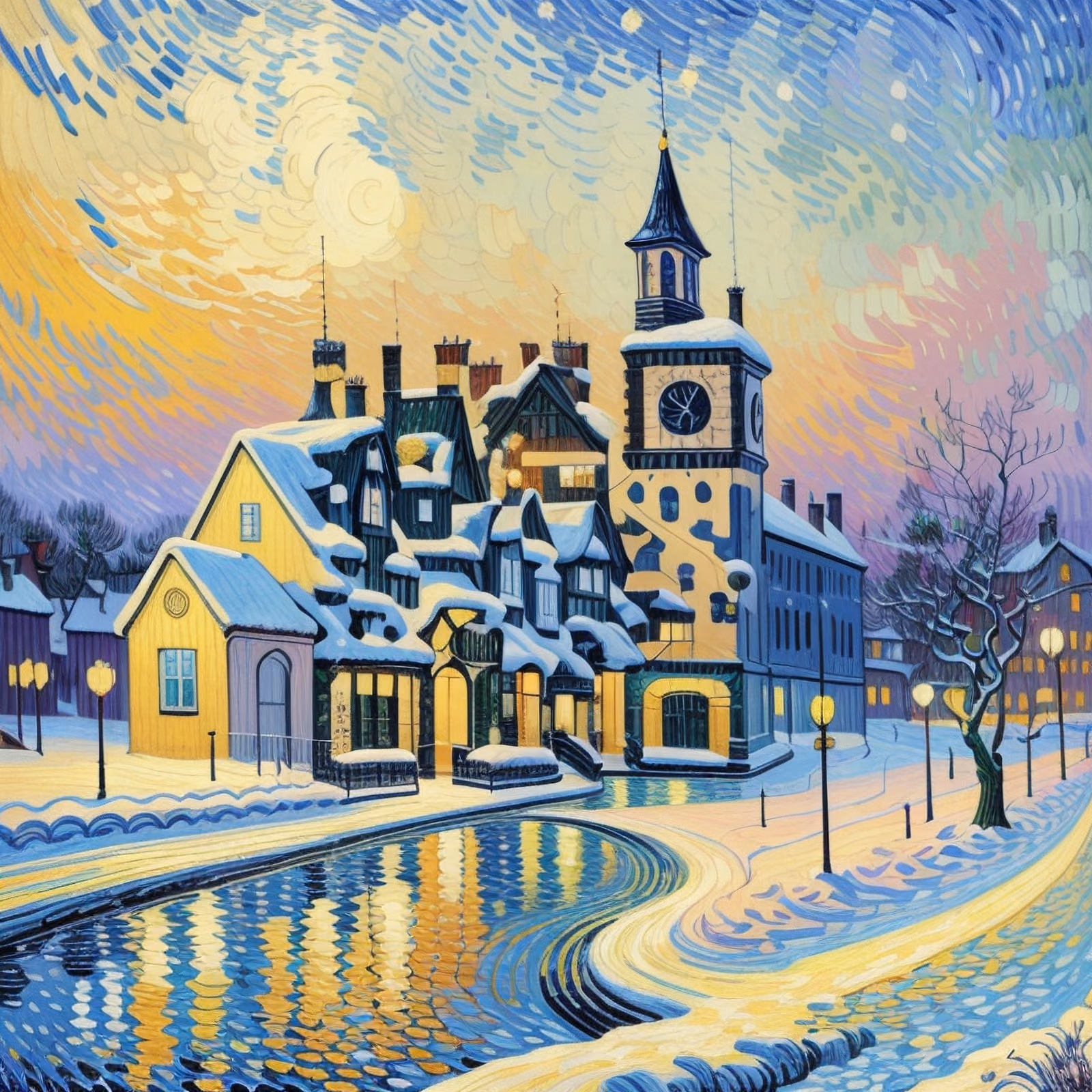 Snowy Village Impasto Painting QR Code for Greeting Cards — image 1
