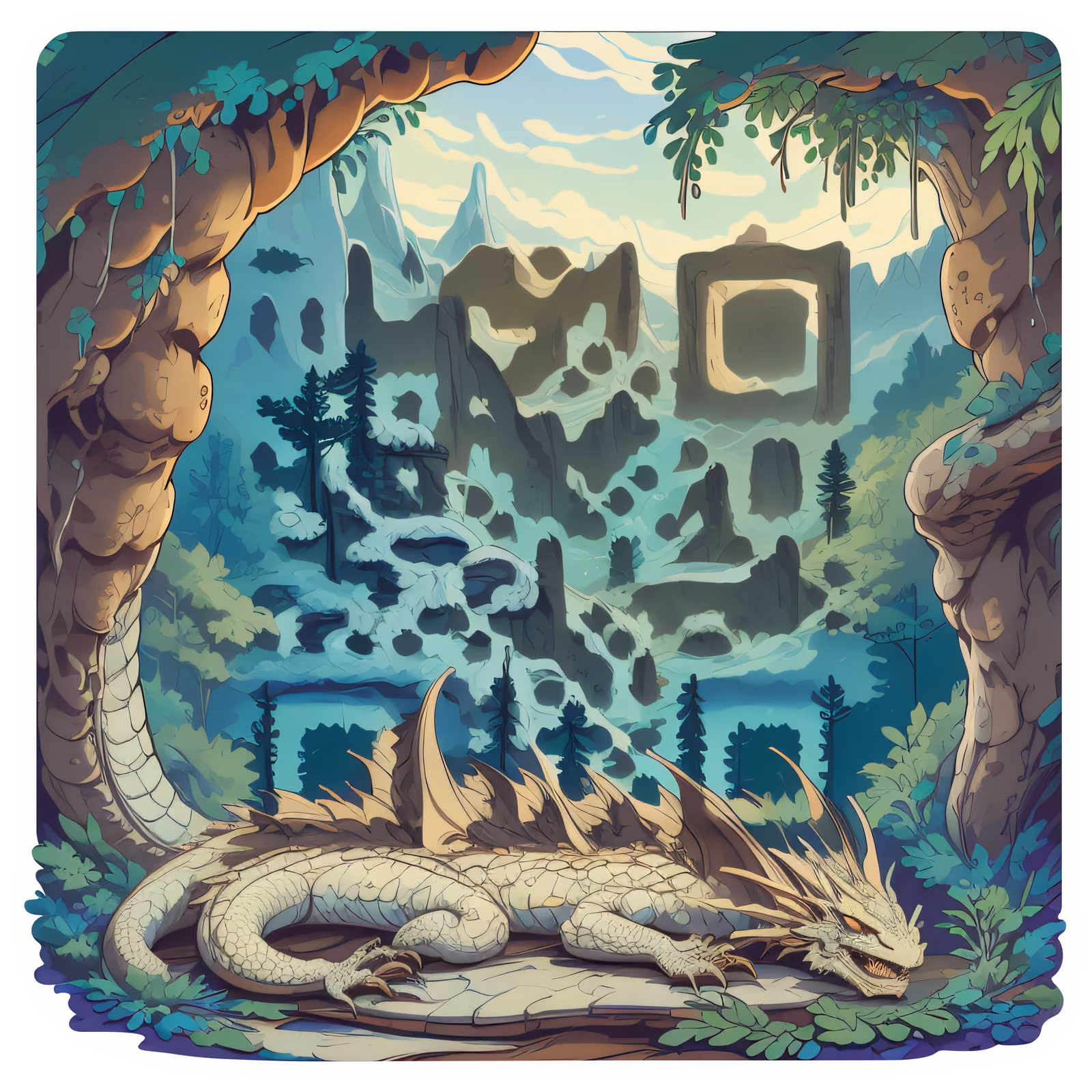 Спящий дракон в пещере: векторный QR-код для стикеров — изображение 1