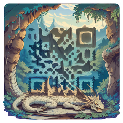 Спящий дракон в пещере: векторный QR-код для стикеров — изображение 1