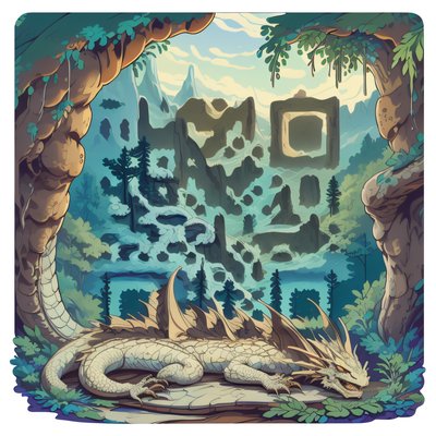Спящий дракон в пещере: векторный QR-код для стикеров