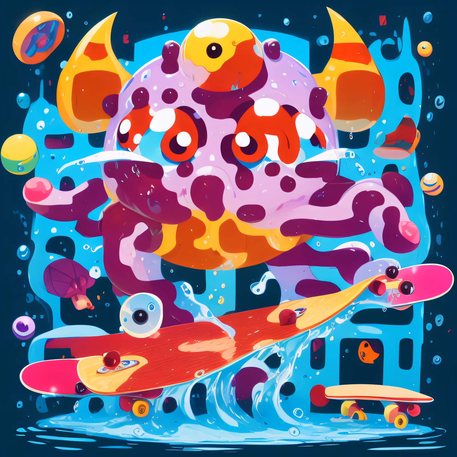 Skateboarding Round Monster Vector QR Code for Apparel — image 1