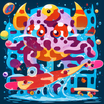 Skateboarding Round Monster Vector QR Code for Apparel — image 1