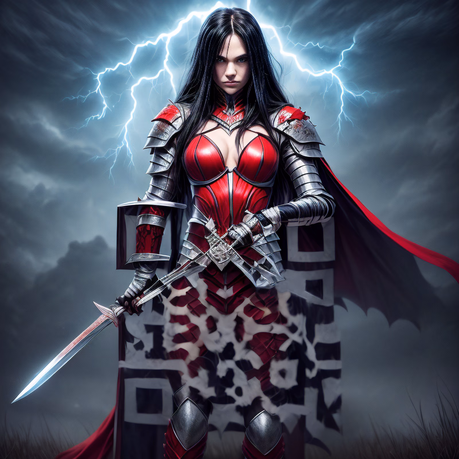 黑暗女骑士奇幻二维码艺术,适用于海报 — 图片 1