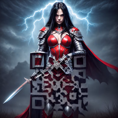 黑暗女骑士奇幻二维码艺术,适用于海报 — 图片 1