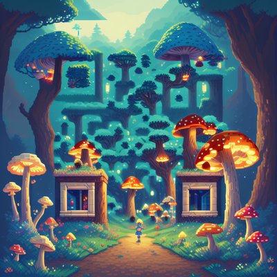 Pixel Art Enchanted Mushroom Forest QR Code Art