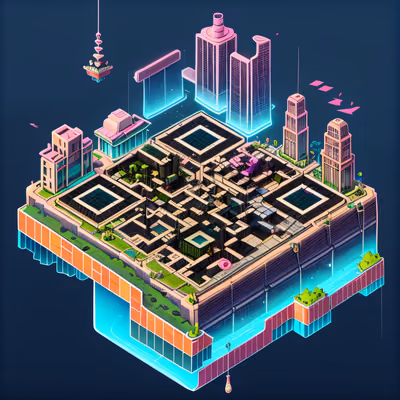 Isometric Floating Neon City QR Code Art — image 1