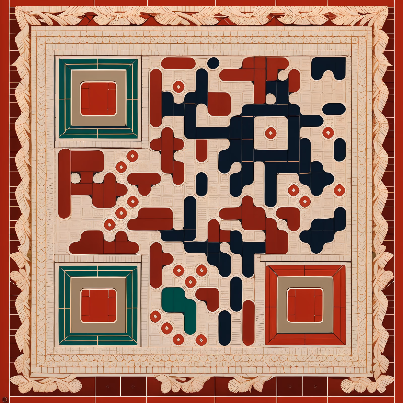 Red Folk Embroidery Tile QR Code Art — image 1