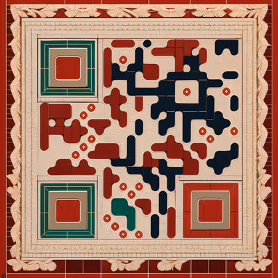 Red Folk Embroidery Tile QR Code Art — image 1