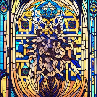 Wolf Stained Glass Window QR Code Art
