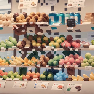 Supermarket Produce Shelves Digital Painting Store QR Code for Packaging
