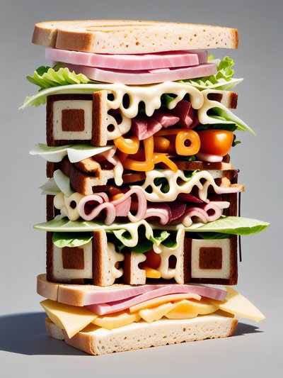Layered Ham Sandwich Illustration QR Code for Restaurant Menus