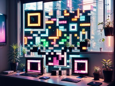 Cyberpunk Monitor Desk Window QR Code for Posters
