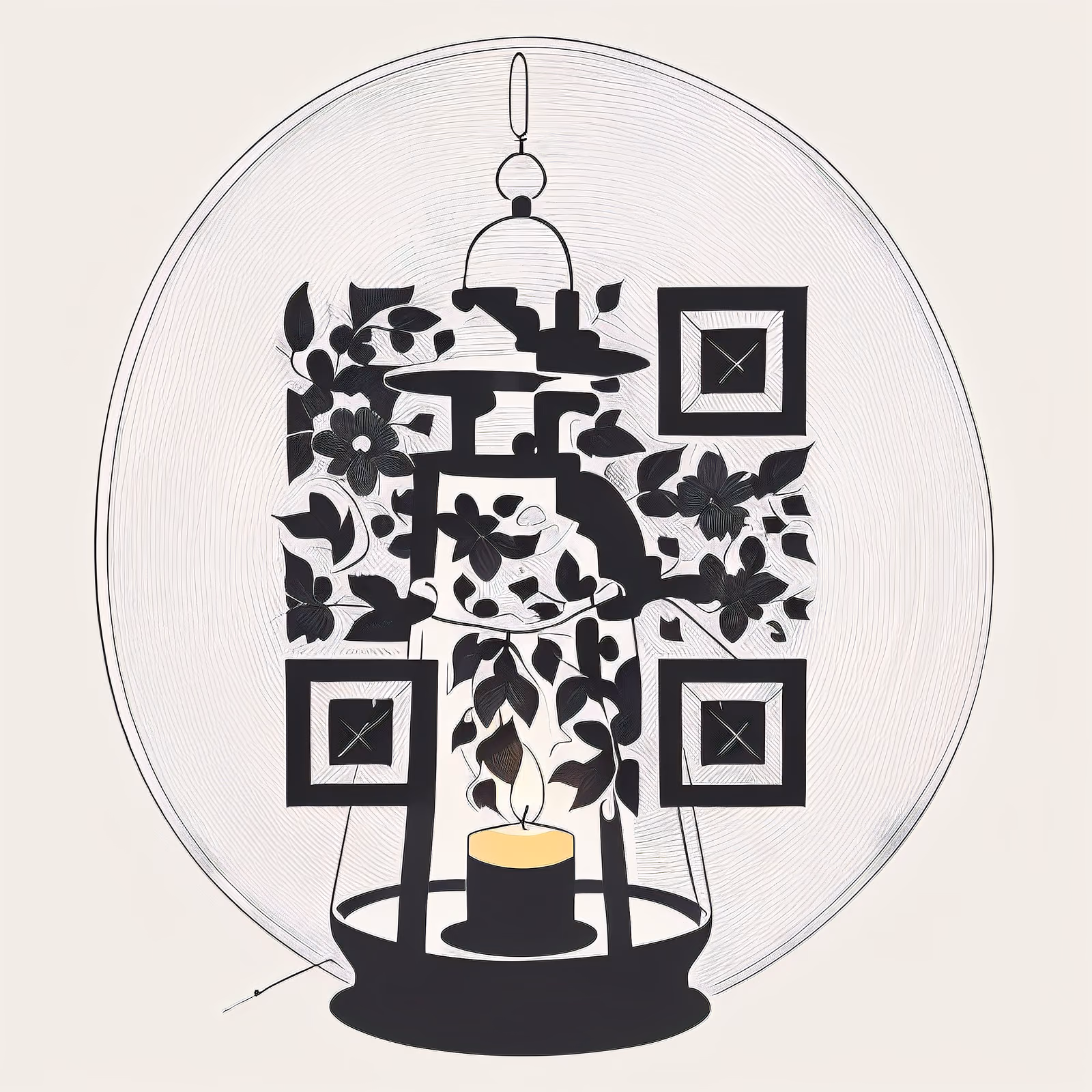 Gothic Lantern Tattoo Vector QR Code for Temporary Tattoos — image 1
