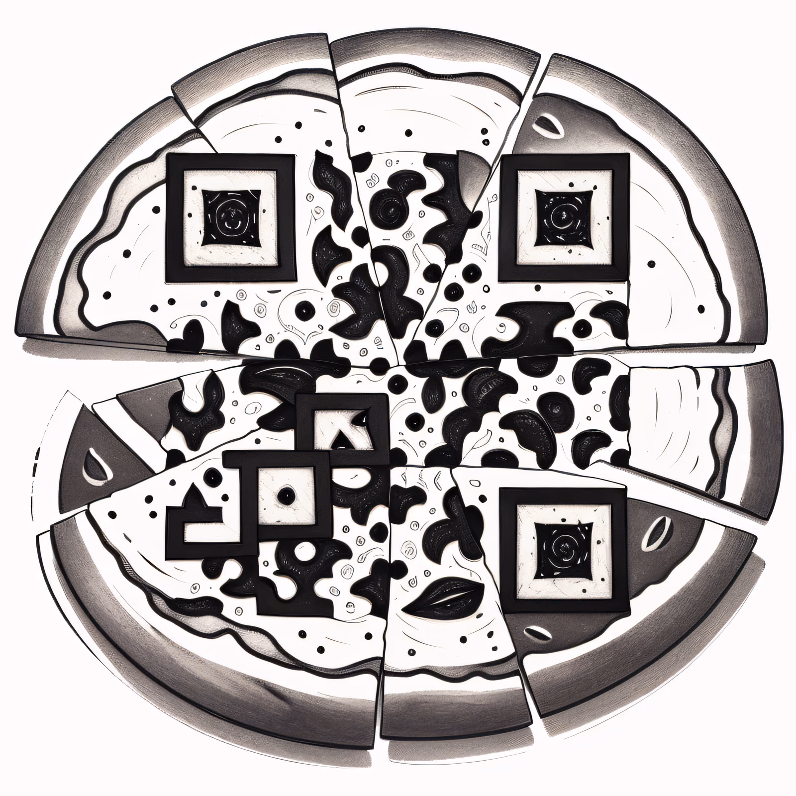 Нарезанная пицца в стиле тату: QR-код для меню ресторана — изображение 1