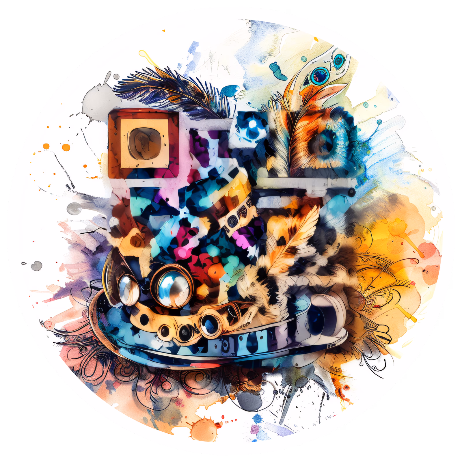 Steampunk Top Hat Watercolor QR Code for Stickers — image 1