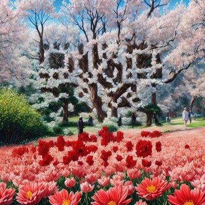 Cherry Blossom Park Flower Field QR Code Art