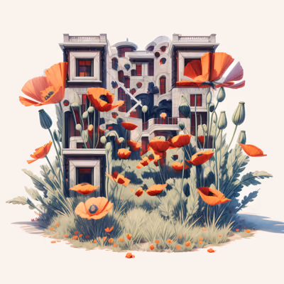 Poppy Meadow Building Illustration QR Code Art — image 1
