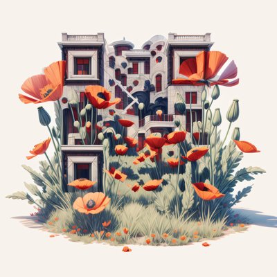 Poppy Meadow Building Illustration QR Code Art