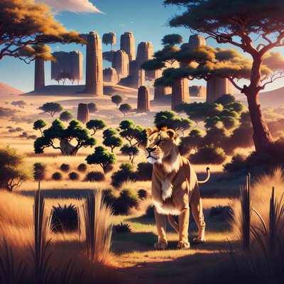 Lioness Savanna Digital Painting QR Code Art