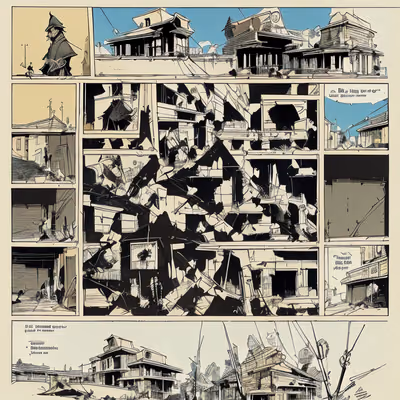 Comic Panel City Buildings QR Code for Posters — image 1