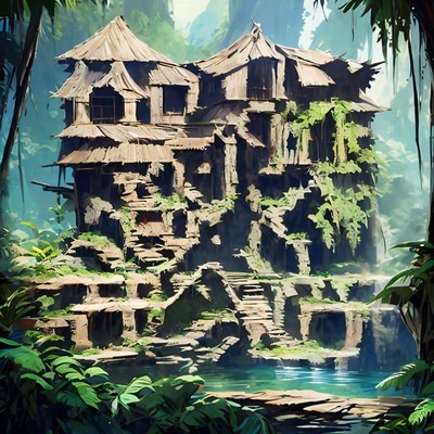 藤蔓缠绕的丛林小屋数字绘景二维码艺术