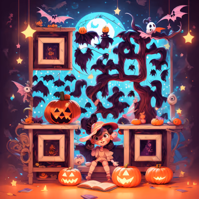 Хэллоуинские тыквы и девочка из мультфильма: QR-код для постеров — изображение 1