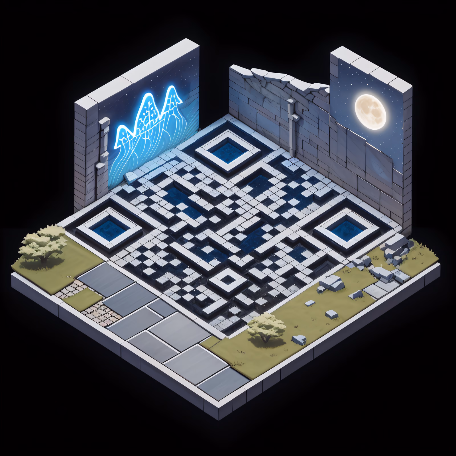 Moonlit Stone Ruin Isometric QR Code for Posters — image 1