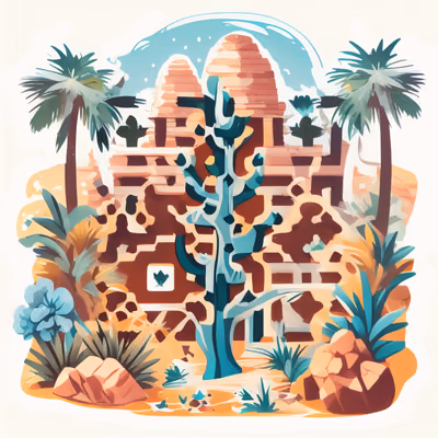 Desert Temple Cactus Vector QR Code for Stickers — image 1