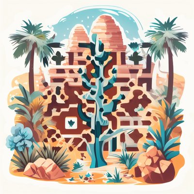 Desert Temple Cactus Vector QR Code for Stickers