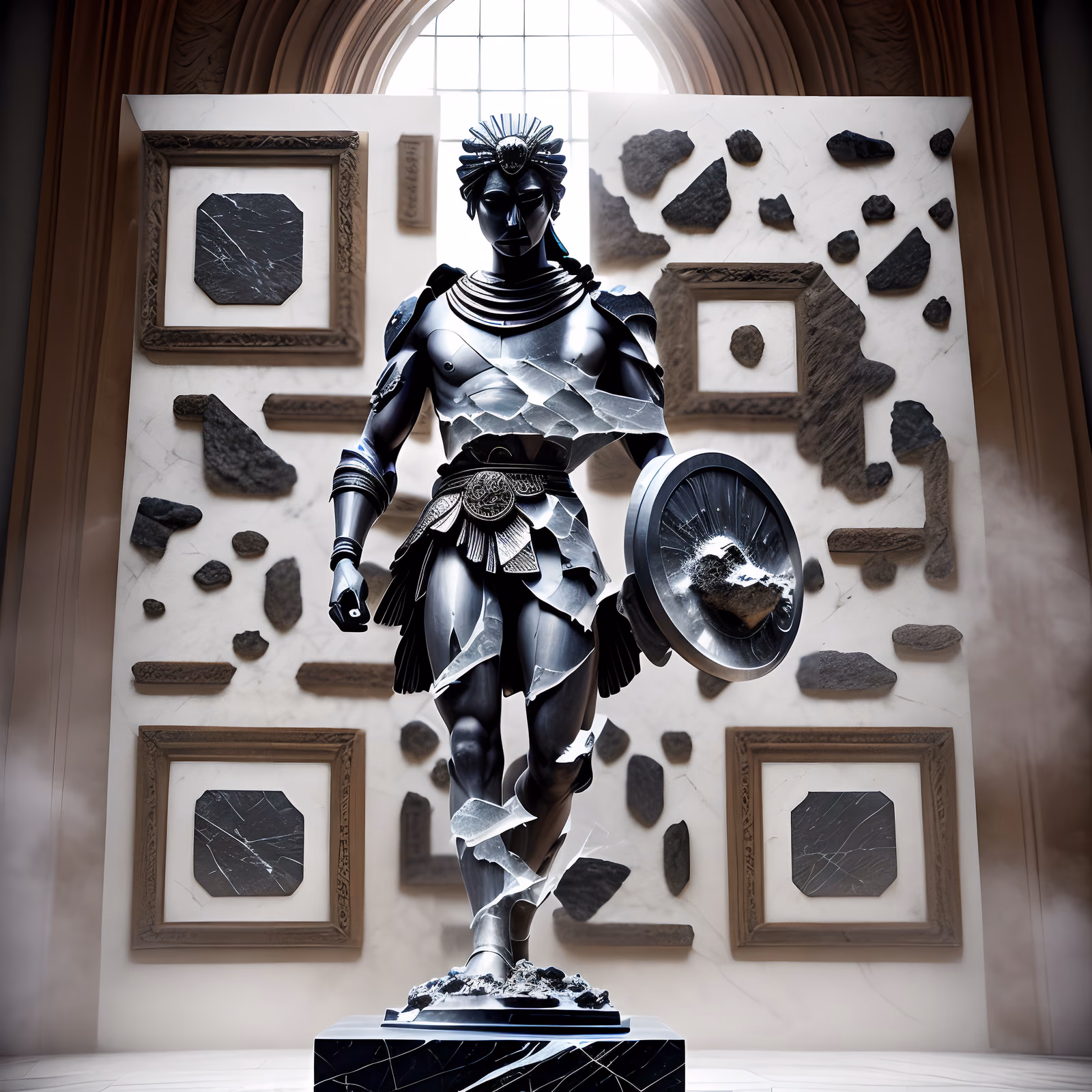 Black Marble Warrior Statue QR Code Art — image 1