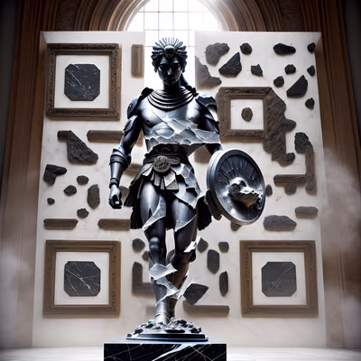 Black Marble Warrior Statue QR Code Art — image 1