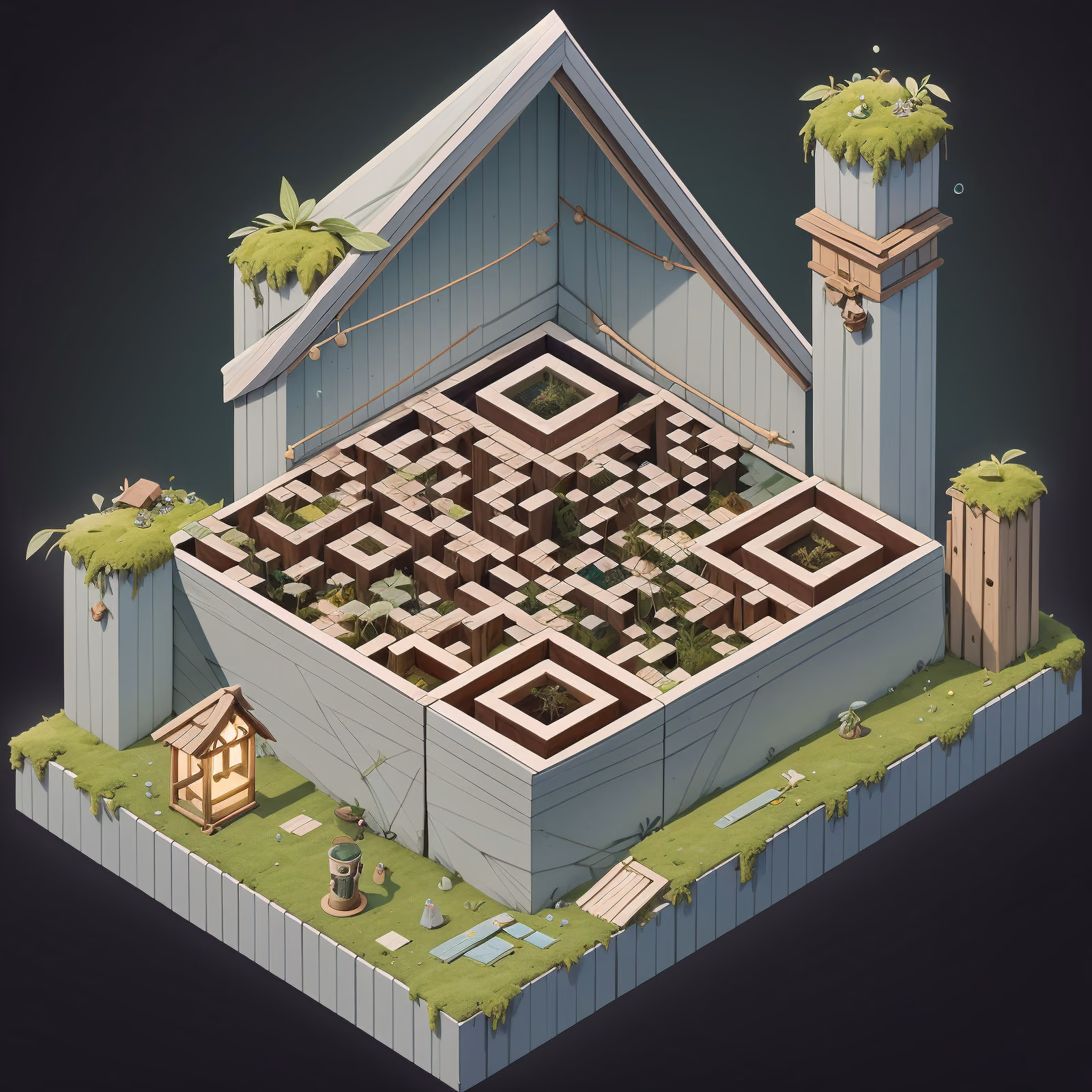 Isometric Moss Hut 3D QR Code Art — image 1