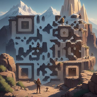 Заснеженные горные руины, концепт-арт: QR-код для постеров