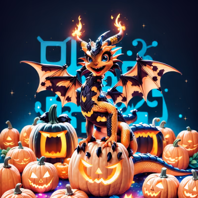 Cute Dragon Halloween Pumpkins 3D QR Code for Posters — image 1