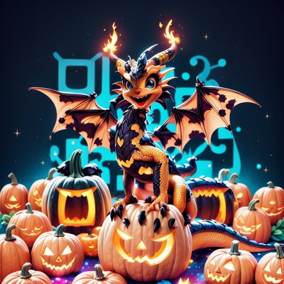 Cute Dragon Halloween Pumpkins 3D QR Code for Posters