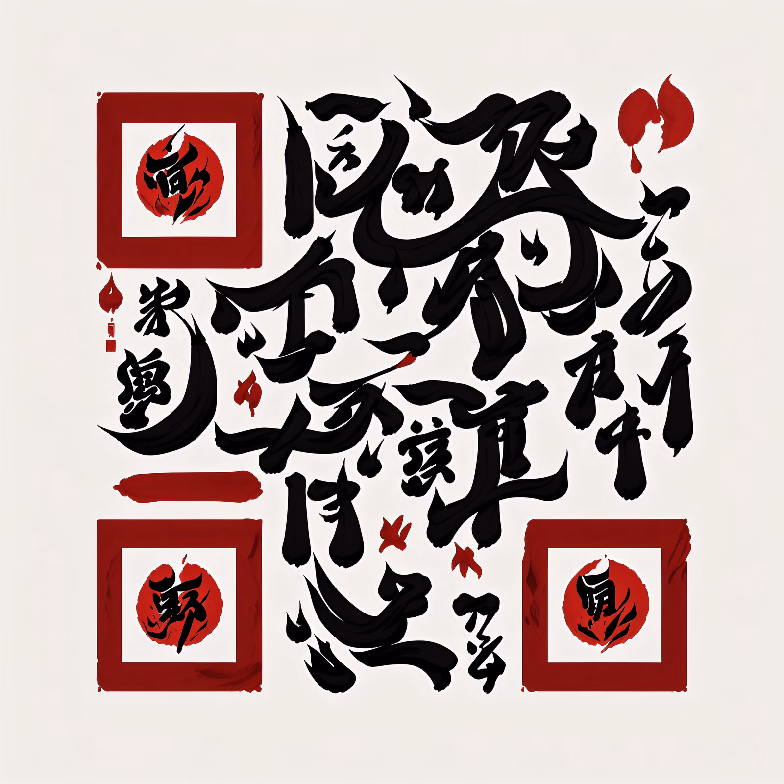 黑色毛笔书法水墨二维码艺术 — 图片 1