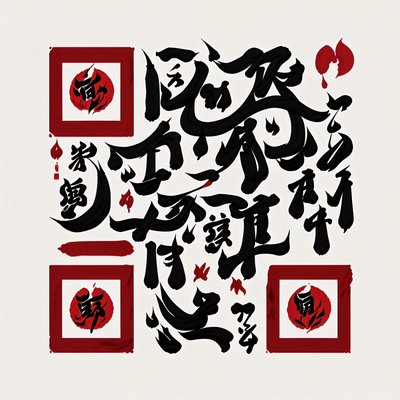 Чёрная каллиграфия кистью тушью, QR-код