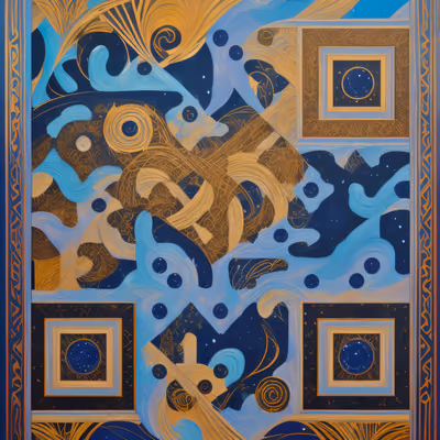Blue Gold Art Deco Abstract QR Code Art — image 1