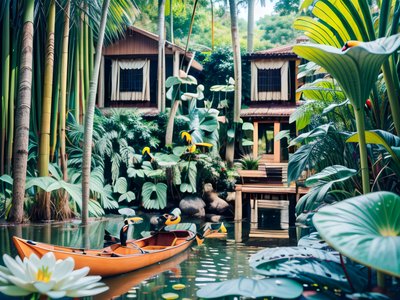 Amazon River Canoe Photorealistic QR Code for Posters