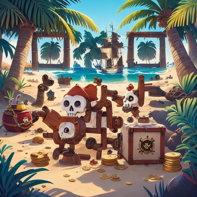 Pirate Beach Treasure Cartoon QR Code for Posters