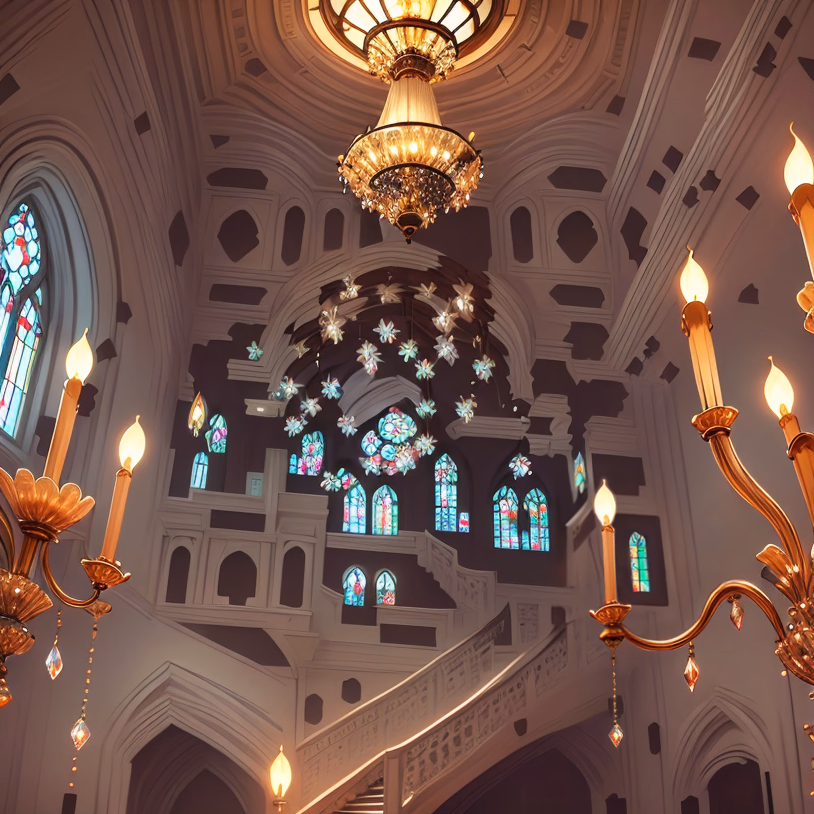 Cathedral Interior Chandelier Digital Painting QR Code for Posters — image 1