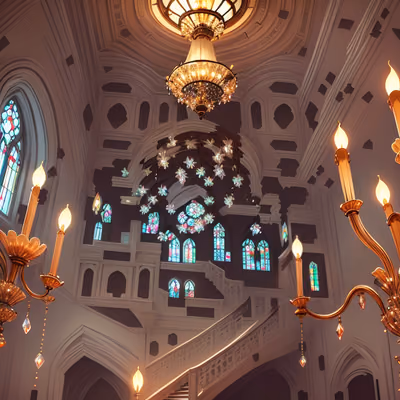 Cathedral Interior Chandelier Digital Painting QR Code for Posters — image 1