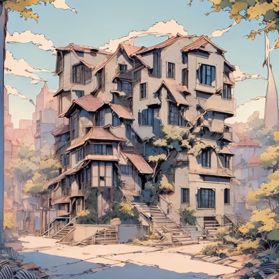 Staircase House Comic Panel QR Code Art — image 1