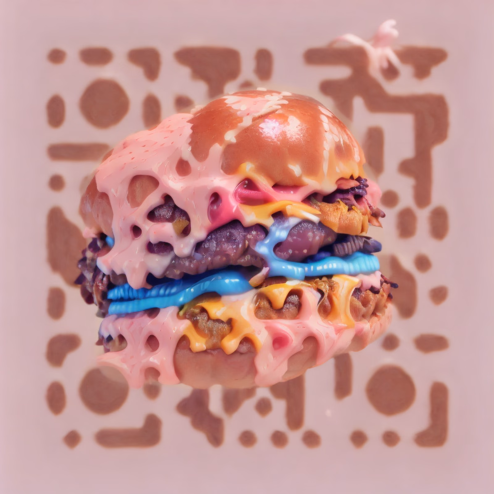 Floating Melting Burger 3D Render QR Code for Restaurant Menus — image 1