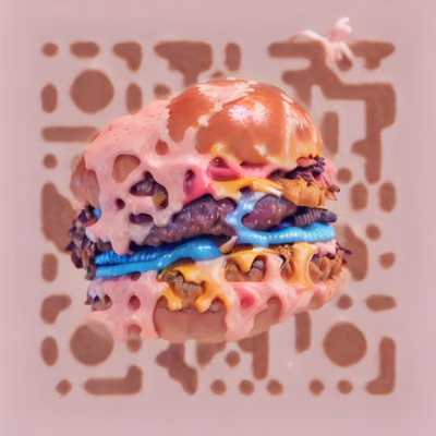 Floating Melting Burger 3D Render QR Code for Restaurant Menus — image 1