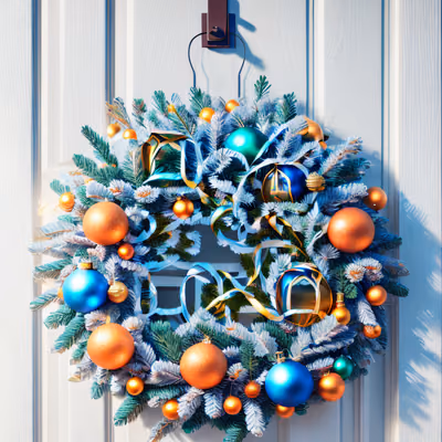 Frosted Christmas Wreath Digital Painting QR Code for Greeting Cards — image 1