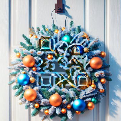 Frosted Christmas Wreath Digital Painting QR Code for Greeting Cards